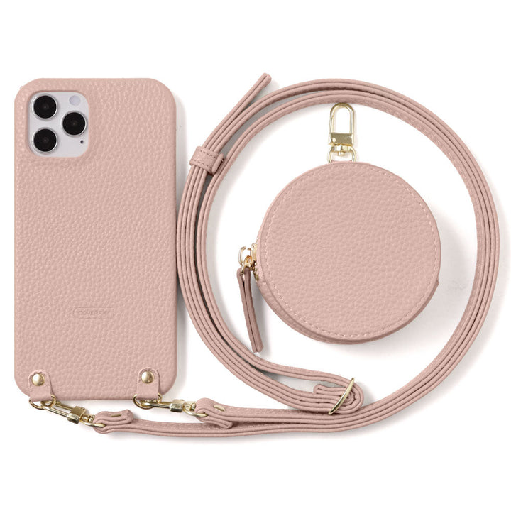 Cuir végan grainé avec bandoulière et pochette ronde, coque arrière pour la série Xperia