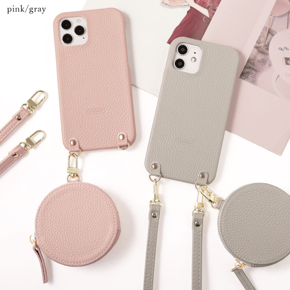 Cuir végan grainé avec bandoulière et pochette ronde, coque arrière pour la série Xperia