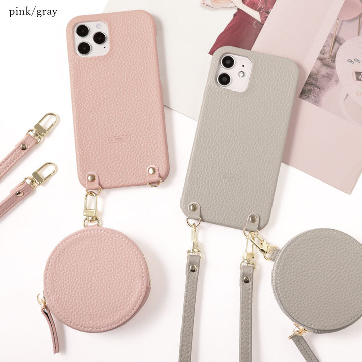Cuir végan grainé avec bandoulière et pochette ronde, coque arrière pour la série Xperia