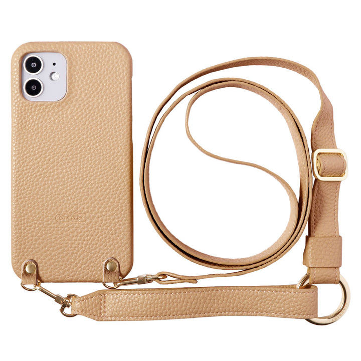 Vegan leather with embossed texture wide shoulder strap attached back case