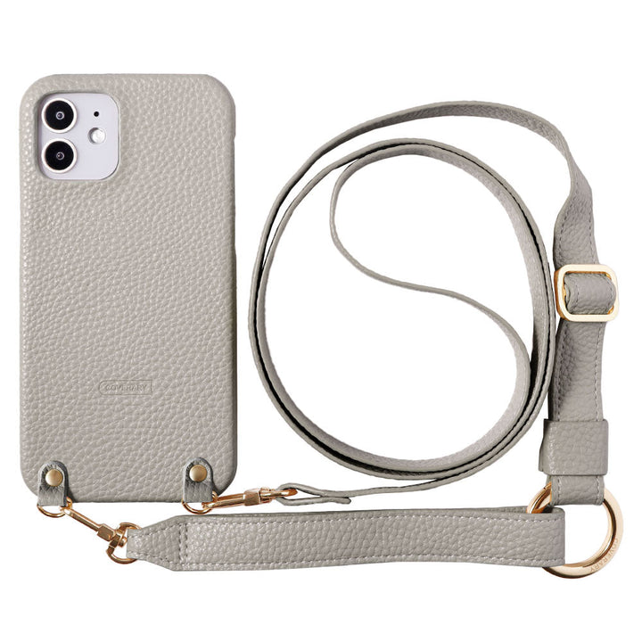 ヴィーガンレザー シボ加工 幅広ショルダーストラップ付き 背面ケース Galaxyシリーズ