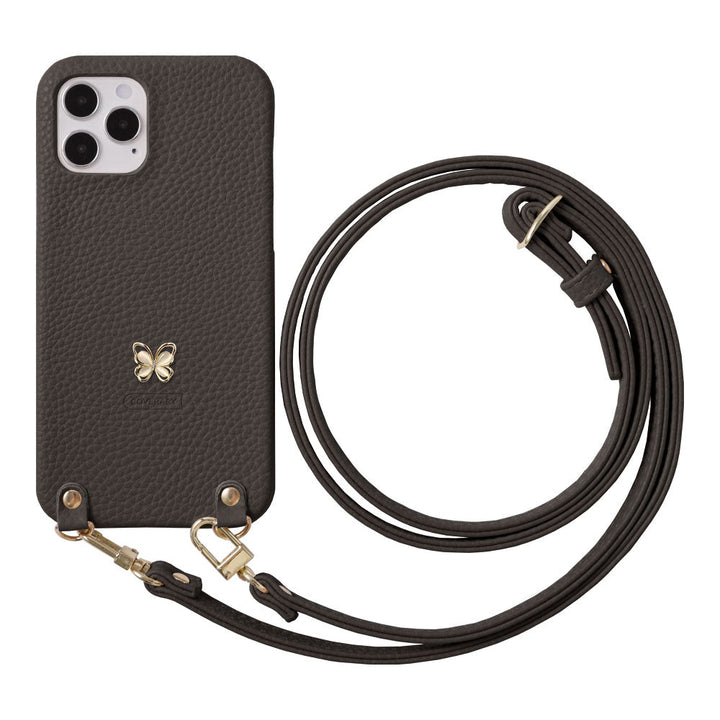 Vegan leather textured butterfly decoration with shoulder strap back case for AQUOS series