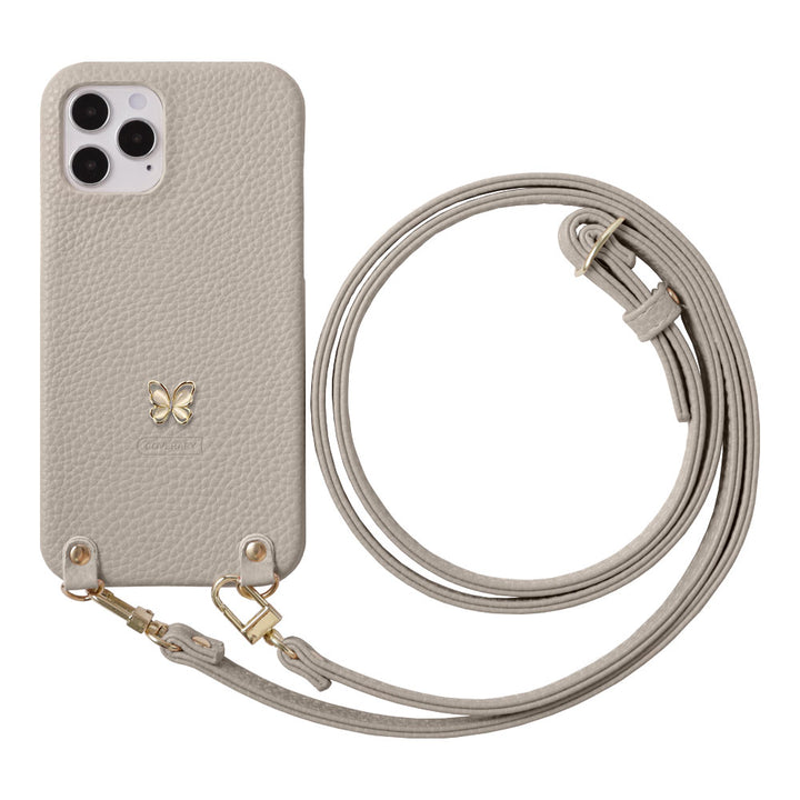 Vegan leather textured butterfly decoration with shoulder strap back case