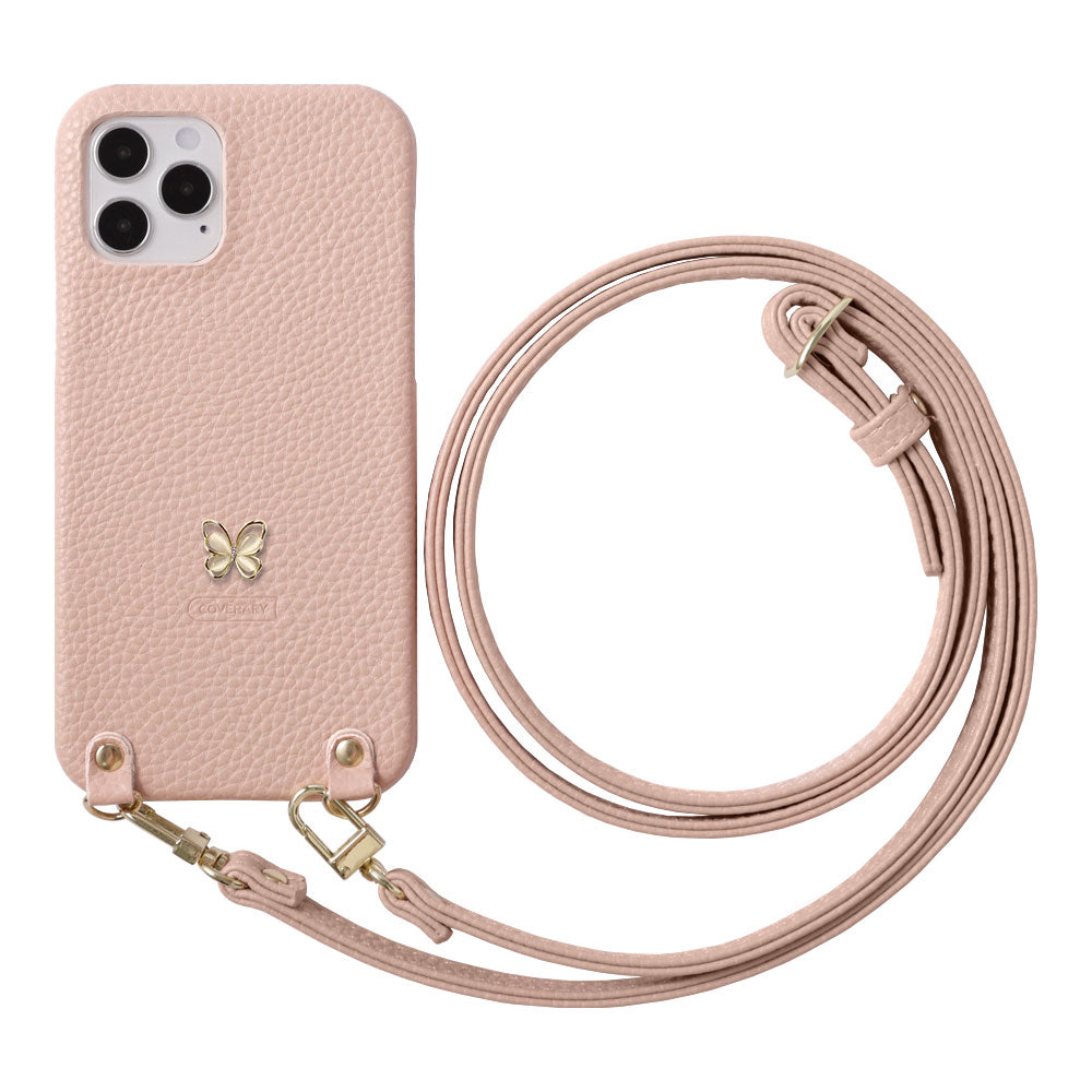 Vegan leather textured butterfly decoration with shoulder strap back case