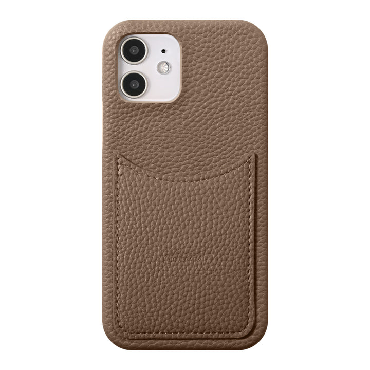 Vegan leather textured smiley pocket back case