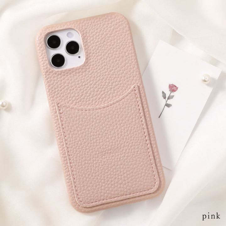 Vegan leather textured smiley pocket back case