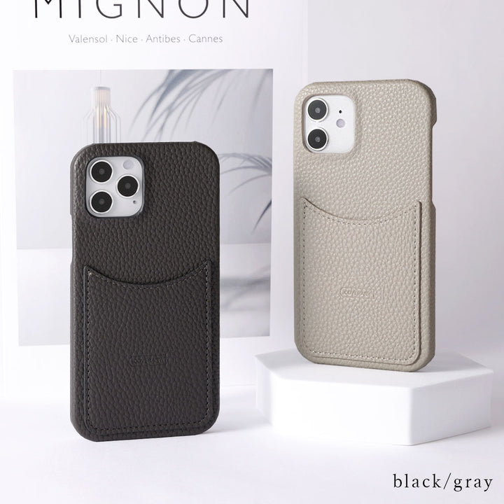 Vegan leather textured smiley pocket back case