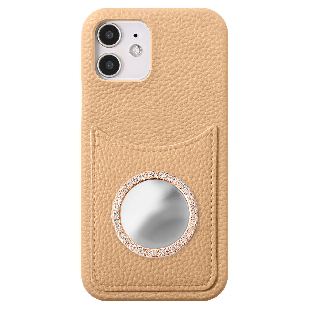 Étui arrière en cuir végan texturé avec poche souriante, miroir, et pierre pour la série Xperia