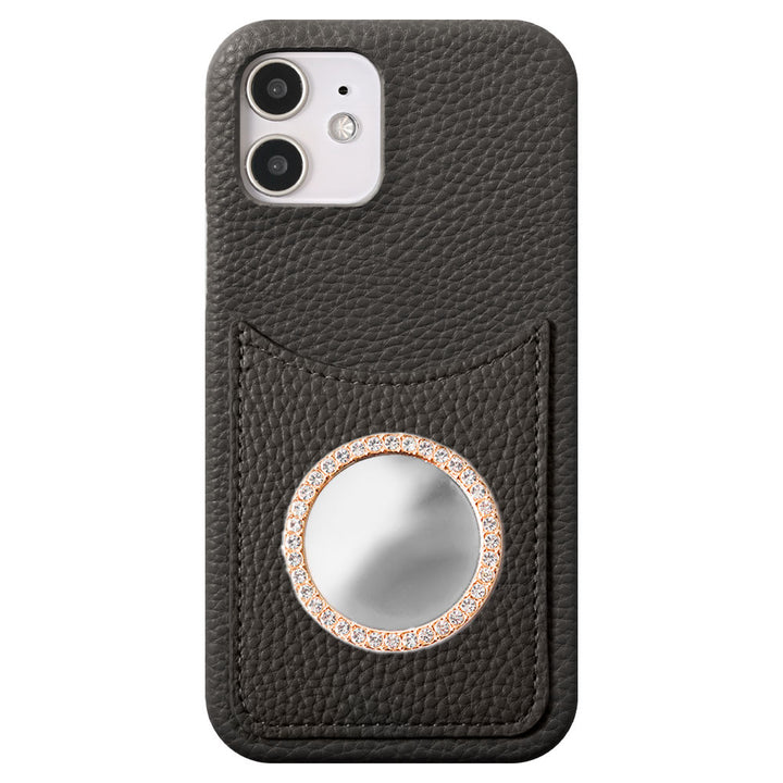 Vegan leather textured smiley pocket with mirror stone back case