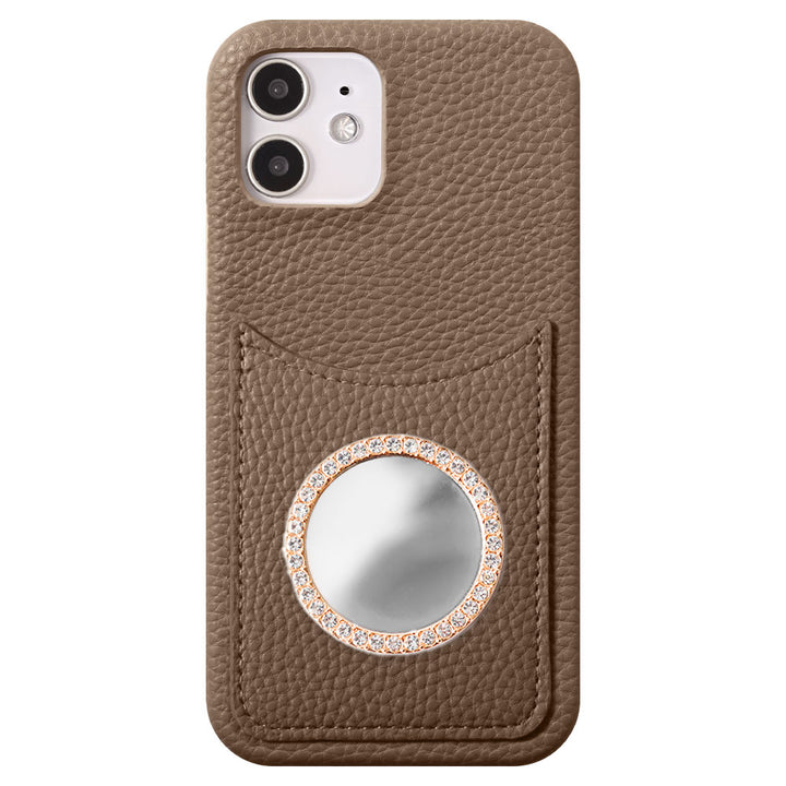 Vegan leather textured smiley pocket with mirror stone back case
