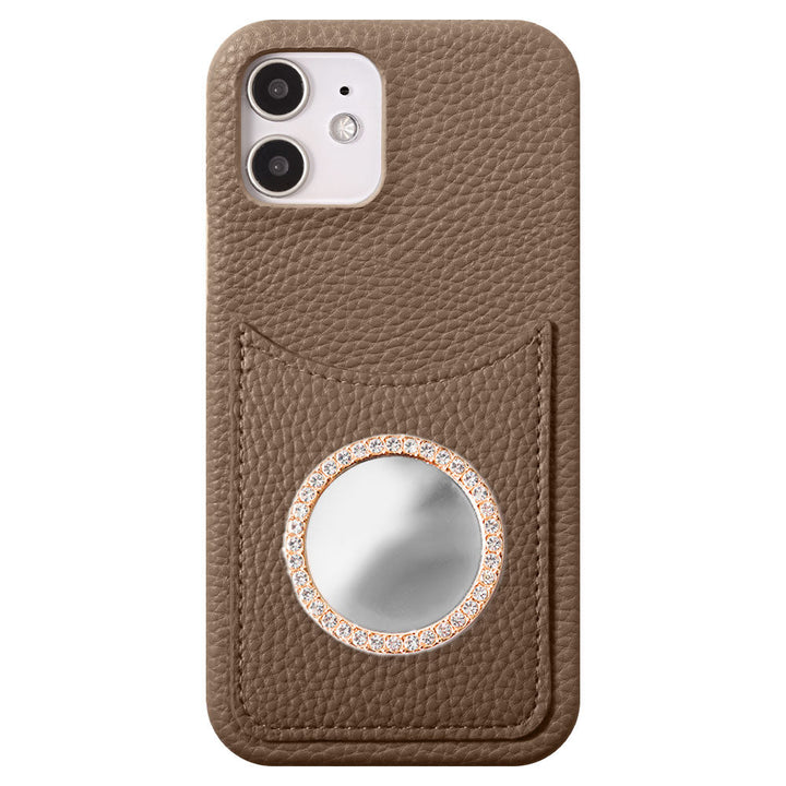 Vegan leather textured smiley pocket with mirror stone back case for Google Pixel series
