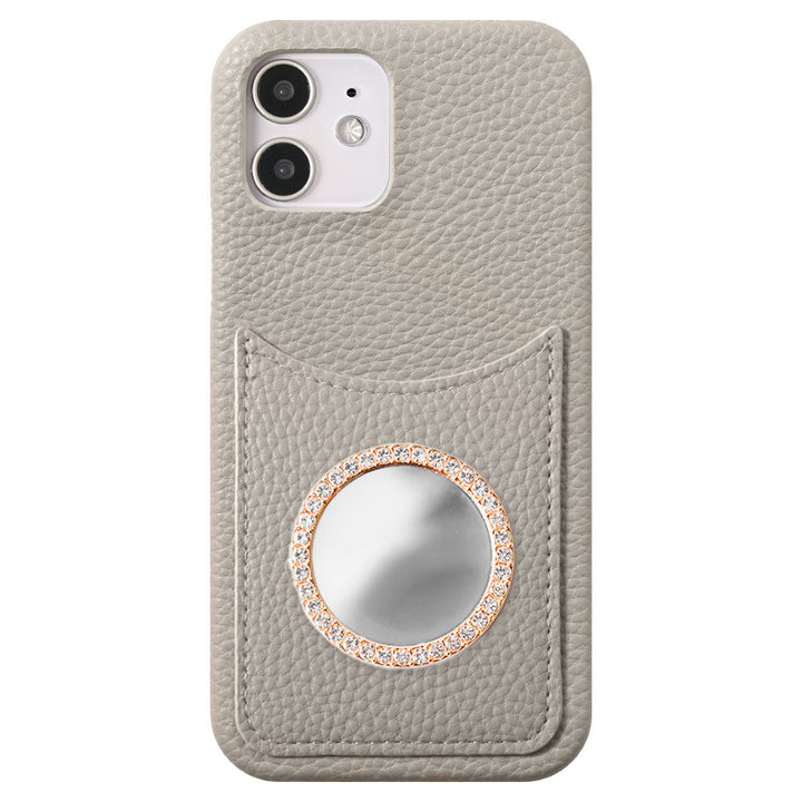 Vegan leather textured smiley pocket with mirror stone back case for Google Pixel series