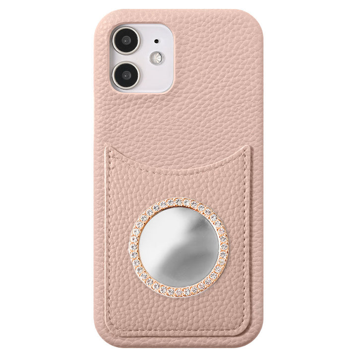 Étui arrière en cuir végan texturé avec poche souriante, miroir, et pierre pour la série Xperia