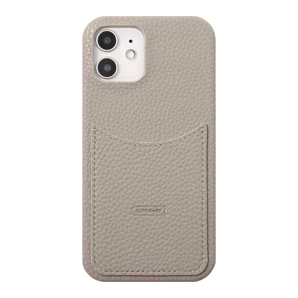 Vegan leather textured smoky color smiley pocket back case