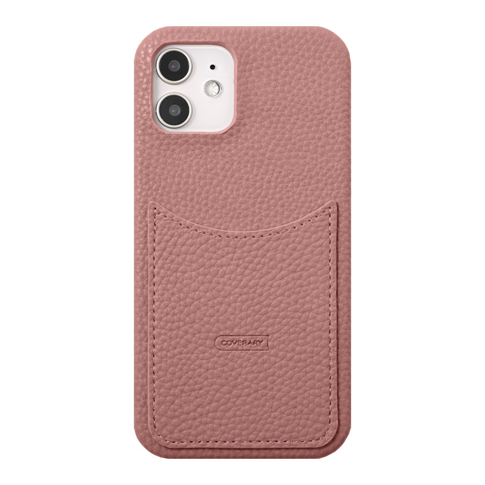 Vegan leather textured smoky color smiley pocket back case