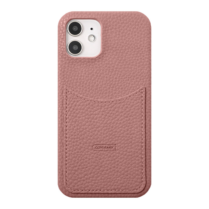 Vegan leather textured smoky color smiley pocket back case