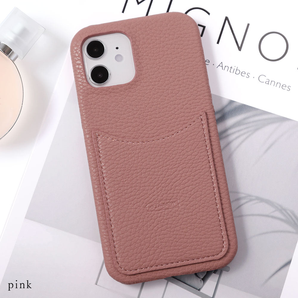 Vegan leather textured smoky color smiley pocket back case Galaxy series