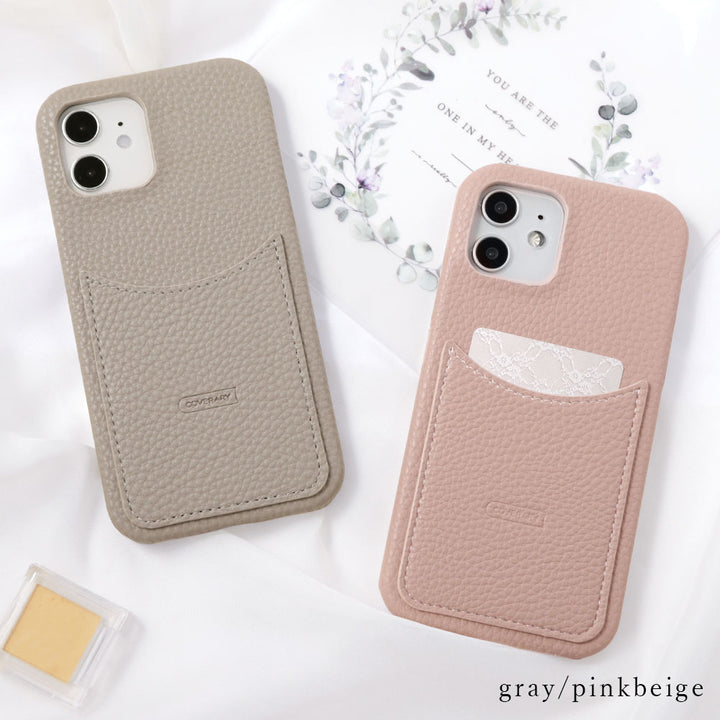 Vegan leather textured smoky color smiley pocket back case