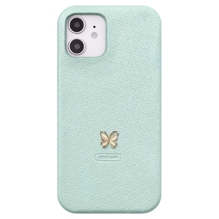 Vegan leather pearl color butterfly deco back case
