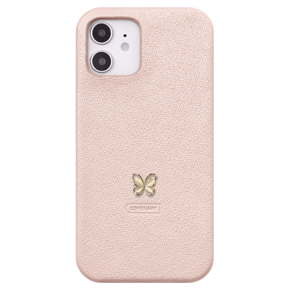 Vegan leather pearl color butterfly deco back case