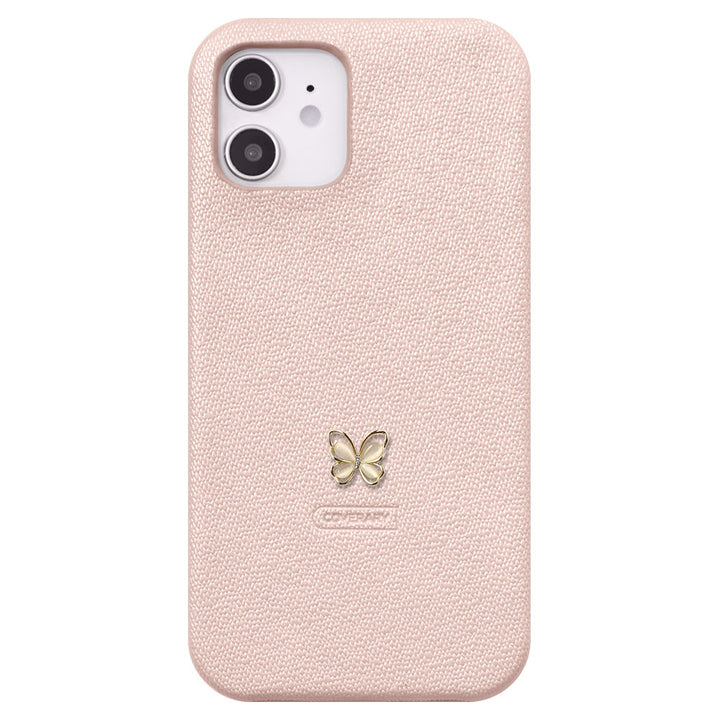 Vegan leather pearl color butterfly deco back case