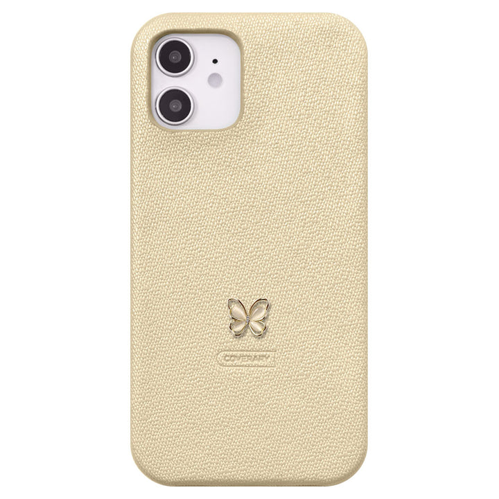 Vegan leather pearl color butterfly deco back case