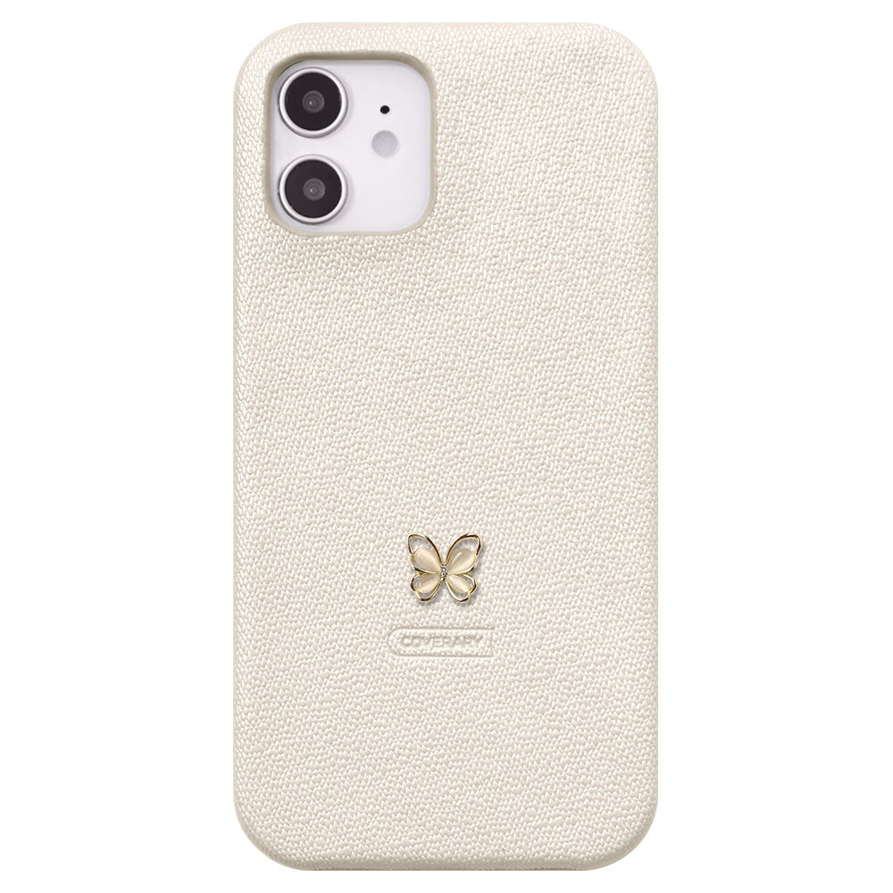 Vegan leather pearl color butterfly deco back case