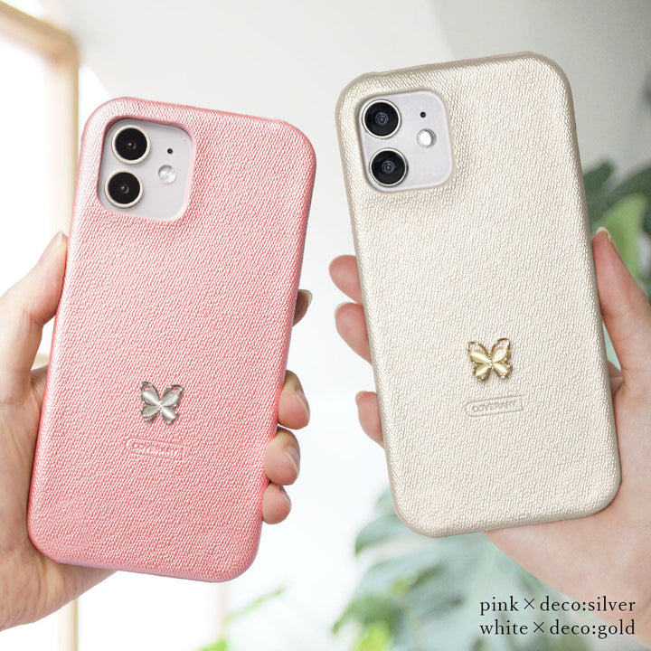 Étui arrière avec décoration papillon en cuir végan couleur perle pour la série Google Pixel