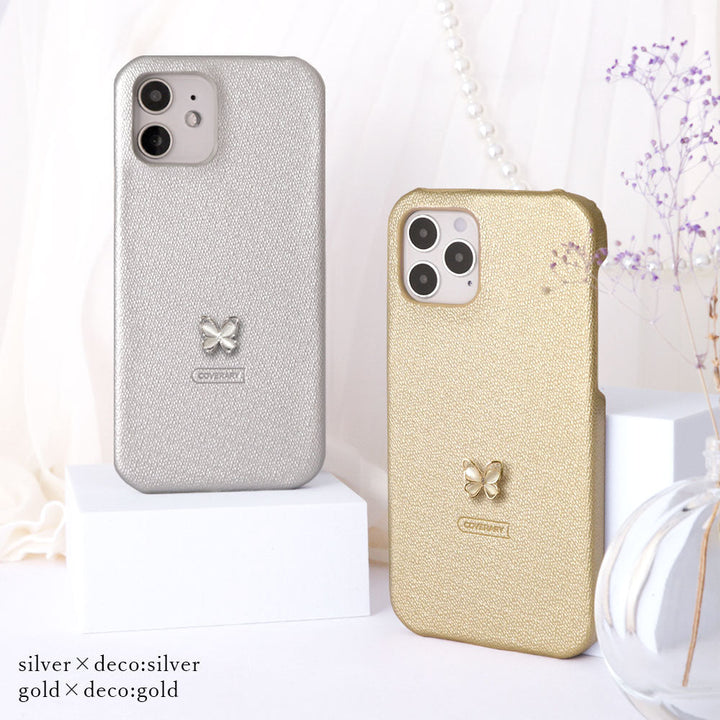 Étui arrière avec décoration papillon en cuir végan couleur perle pour la série Google Pixel