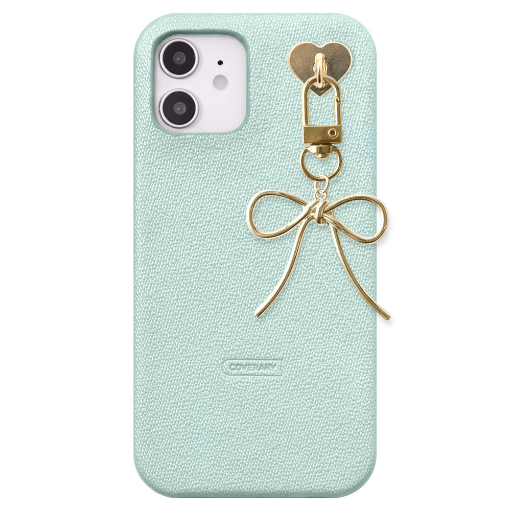 Vegan leather pearl color with selectable ribbon charm back case for Xperia series