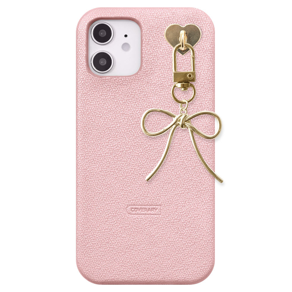 Vegan leather pearl color with selectable ribbon charm back case