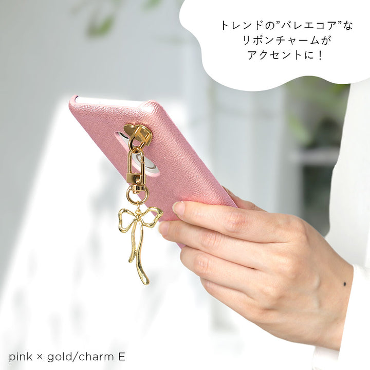 Vegan leather pearl color with selectable ribbon charm back case