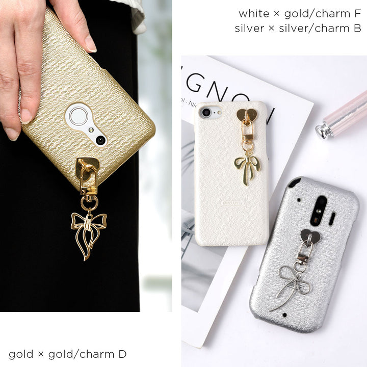 Vegan leather pearl color with selectable ribbon charm back case