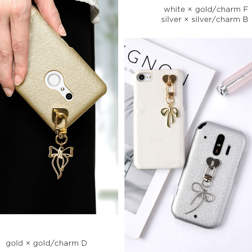 Vegan leather pearl color with selectable ribbon charm back case for Xperia series