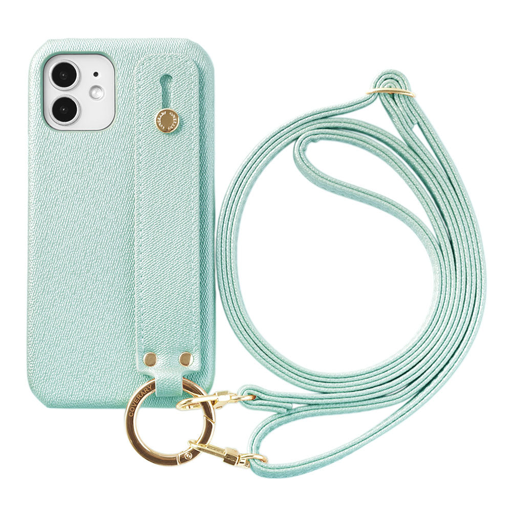 Étui arrière avec ceinture de main et bandoulière en cuir végan couleur perle pour la série Google Pixel