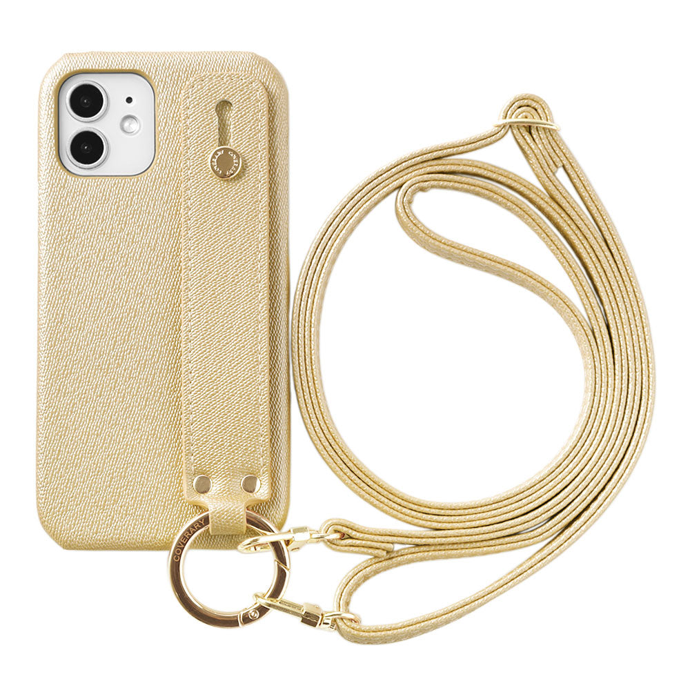 Étui arrière avec ceinture de main et bandoulière en cuir végan couleur perle pour la série Google Pixel