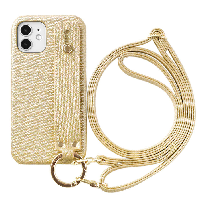 Étui arrière avec ceinture de main et bandoulière en cuir végan couleur perle pour la série Google Pixel