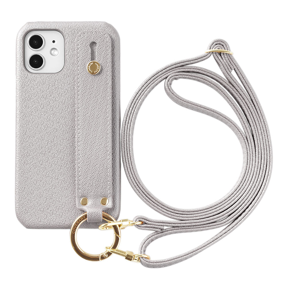 Étui arrière avec ceinture de main et bandoulière en cuir végan couleur perle pour la série Google Pixel