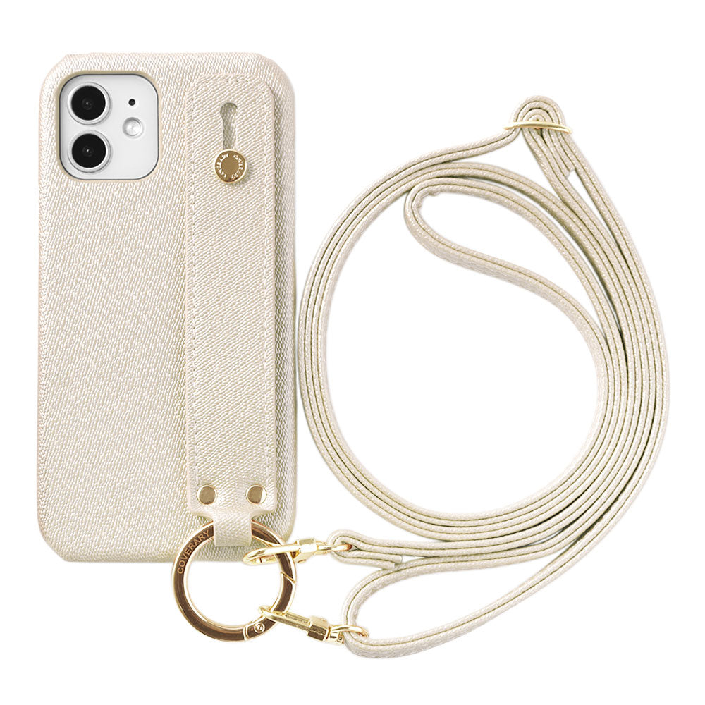 Étui arrière avec ceinture de main et bandoulière en cuir végan couleur perle pour la série Google Pixel