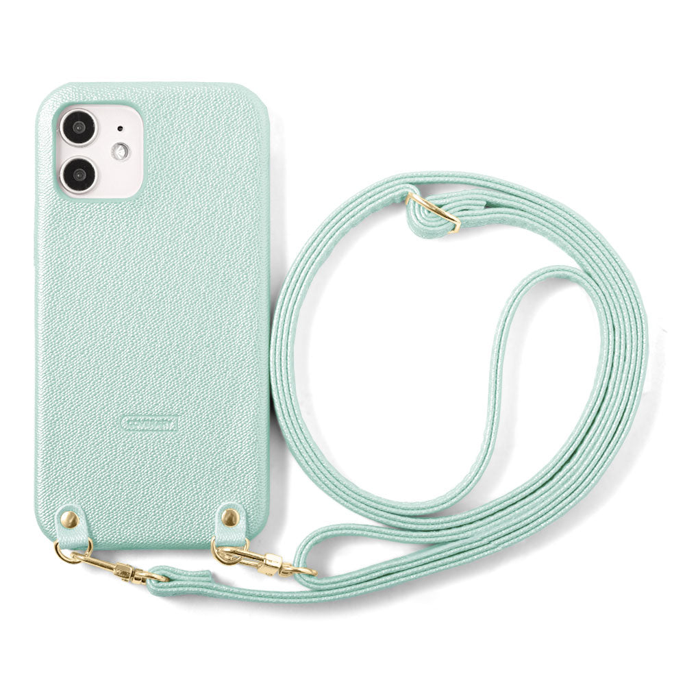 Vegan leather pearl color shoulder strap attached back case AQUOS series