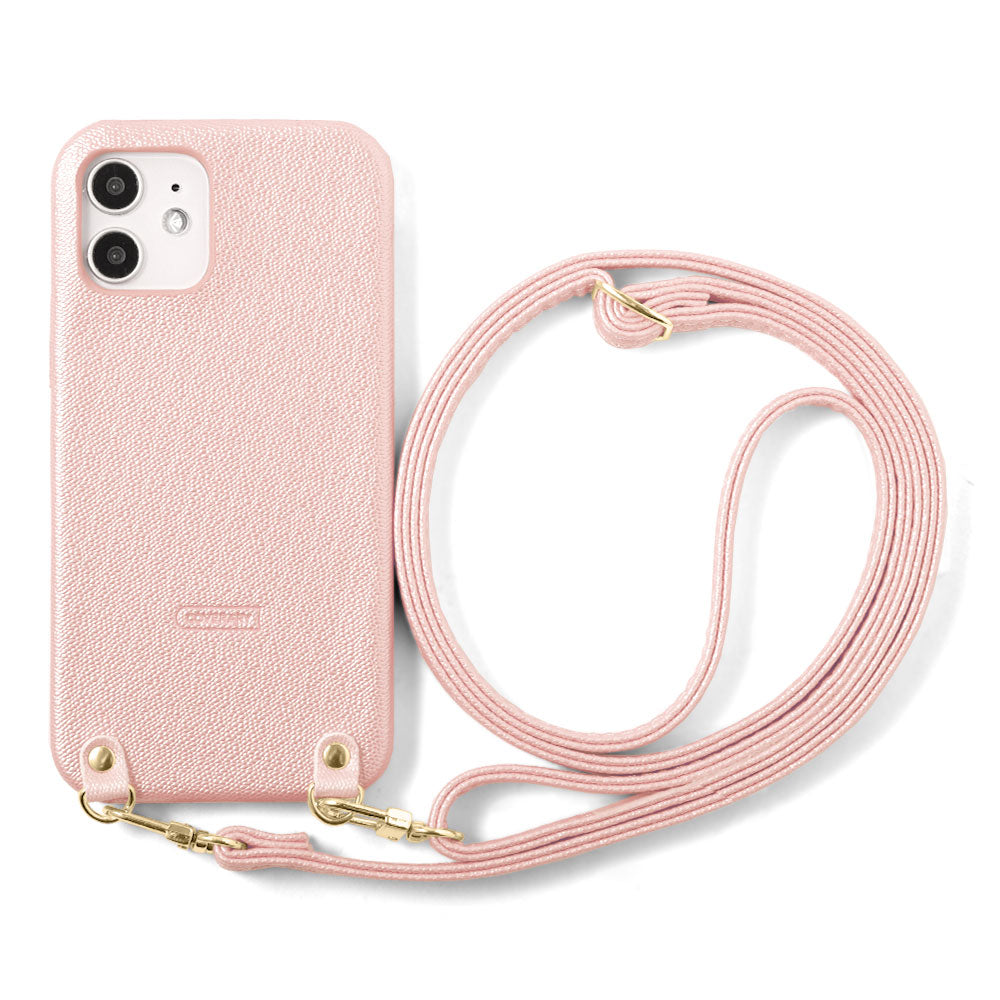 Vegan leather pearl color shoulder strap attached back case AQUOS series