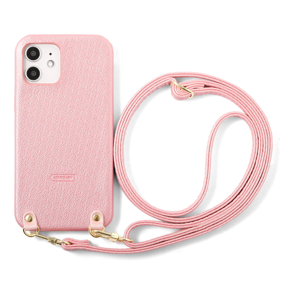Vegan leather pearl color shoulder strap attached back case AQUOS series
