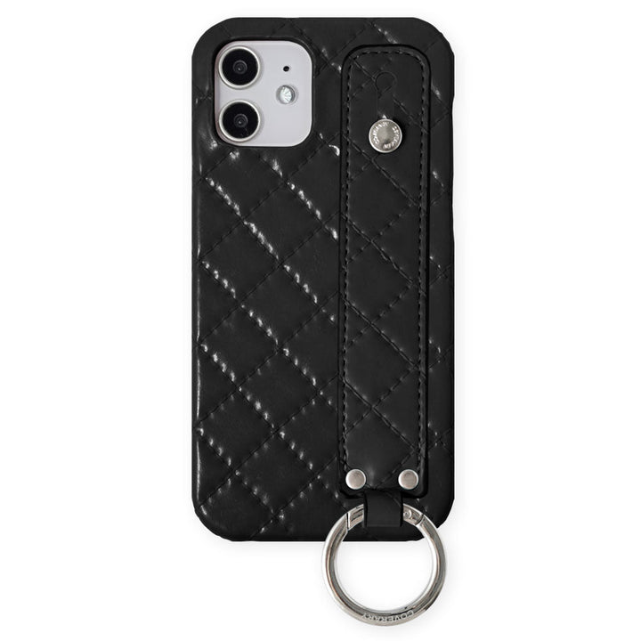 ヴィーガンレザー キルティング ハンドベルト付き 背面ケース Xperiaシリーズ