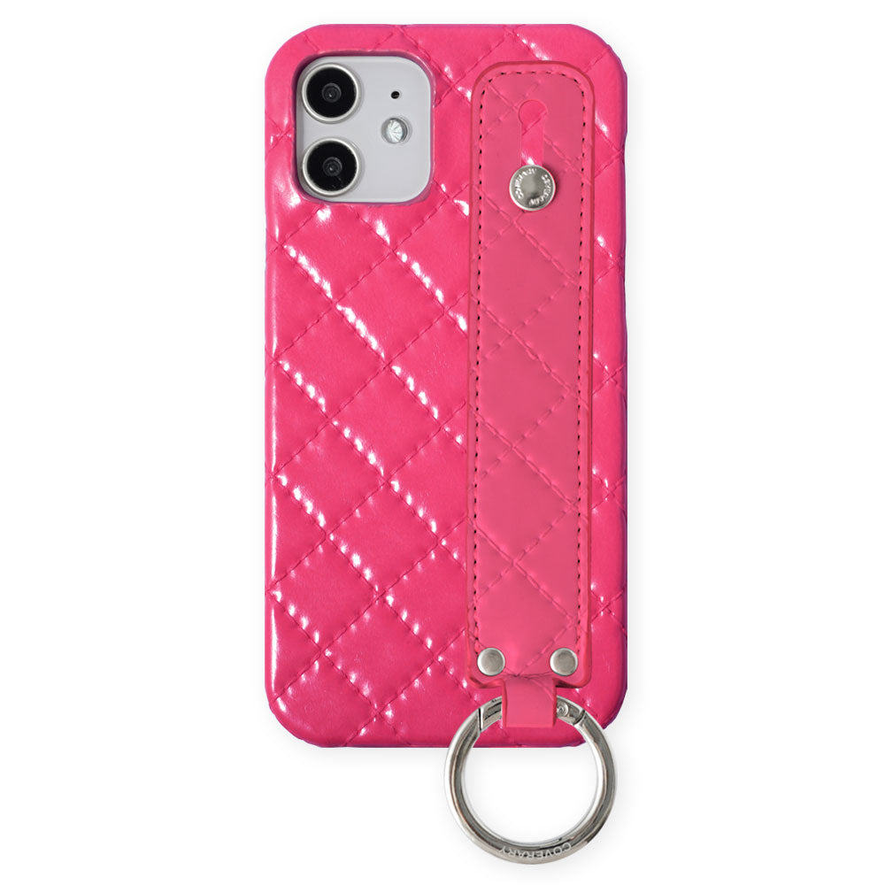 ヴィーガンレザー キルティング ハンドベルト付き 背面ケース Xperiaシリーズ