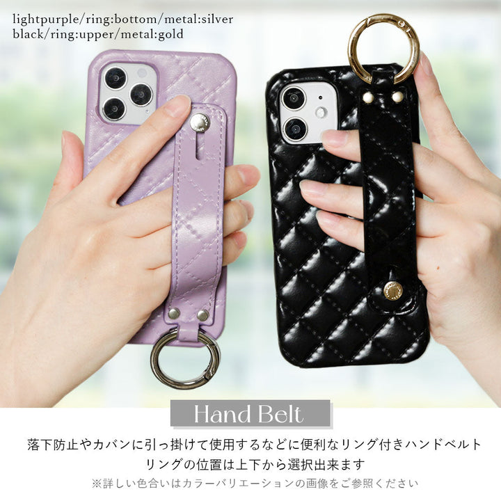 ヴィーガンレザー キルティング ハンドベルト付き 背面ケース Xperiaシリーズ