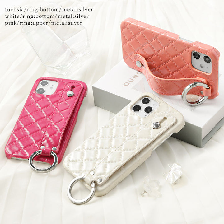 ヴィーガンレザー キルティング ハンドベルト付き 背面ケース Google Pixelシリーズ