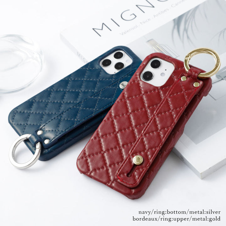 ヴィーガンレザー キルティング ハンドベルト付き 背面ケース Xperiaシリーズ