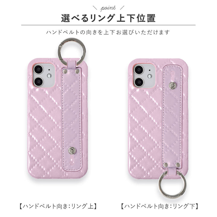 ヴィーガンレザー キルティング ハンドベルト付き 背面ケース Xperiaシリーズ