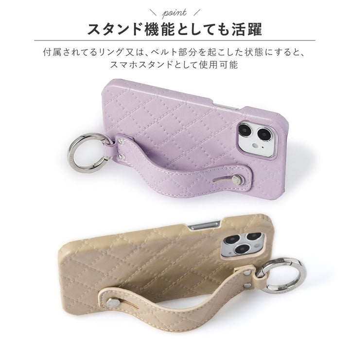 ヴィーガンレザー キルティング ハンドベルト付き 背面ケース Google Pixelシリーズ