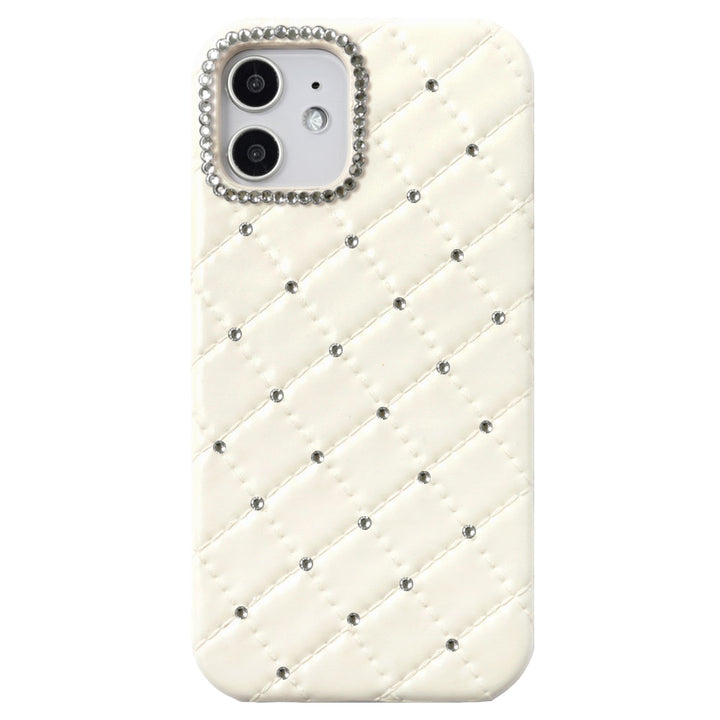 Étui arrière matelassé en cuir végan avec décoration en pierre